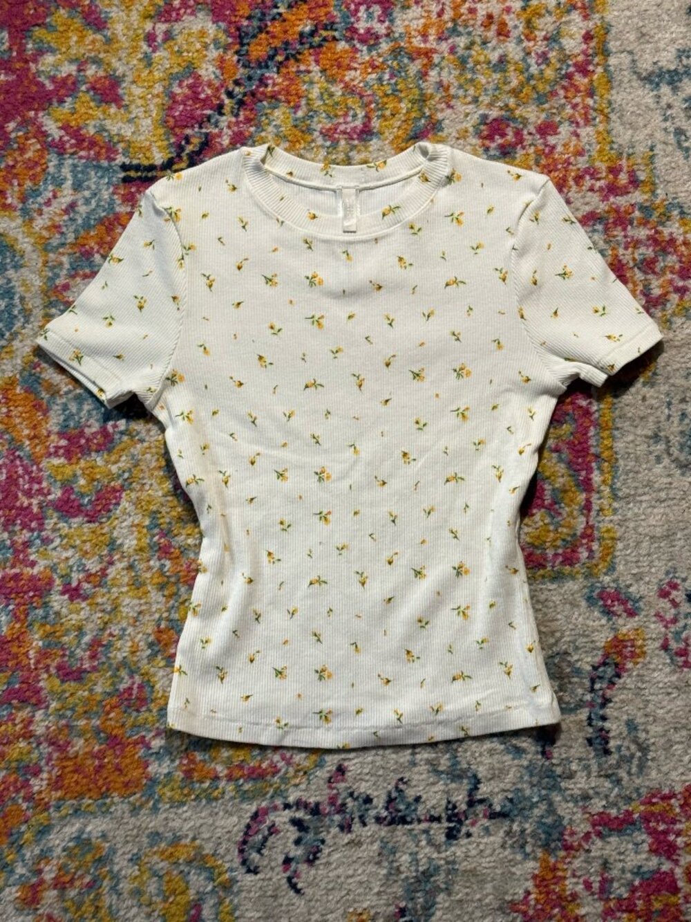 SKIMS XS Cream/White Floral Baby Tee Fitted Short Sleeve T-Shirt